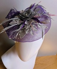 Purple Fascinator,Mother Of Bride,Silver Detailing, Feathers And Embroidery