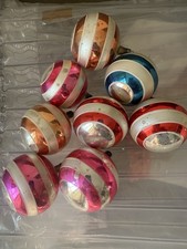 Vintage Striped Mercury Glass Christmas Tree Baubles Decoration Ornaments X 8