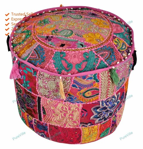 Indian floral pouf ottoman - indian,