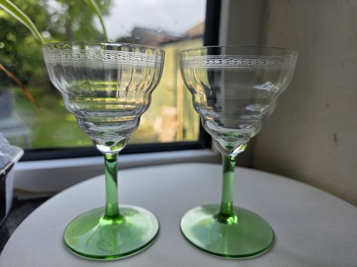 Pair vintage green stem - pair,