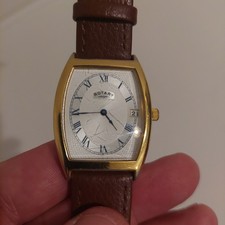 ROTARY Gold Tone Flat Barrel Mens Watch VINTAGE Ref 10382