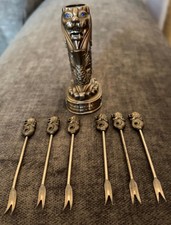 Singapore Vintage Retro Cocktail Forks Appetizer Picks (6) Lion Fish Tail Decor