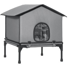 PawHut Outdoor Cat House, Feral Cat Shelter with Elevated Base, Grey