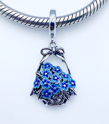 Blue flower basket dangle - flower,