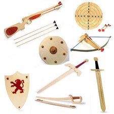 Childrens Wooden Sword Shield Guns Armour Battlefield Toy Fighting Boys Pretend 