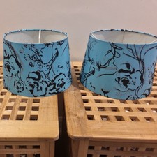 2 x Teal Drum Lampshades With Silver Giltter & Black Swirl. Excellent condition 