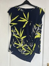 Ladies Roman Originals Navy Tropical Print Ruched Stretch Top Size 16