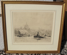 William Lionel Wyllie - Signed Etching - St Paul’s from the River Thames. London
