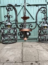 Antique Iron Gothic Castle Medieval Style  Light  Chandelier Arts + Crafts Lamp