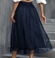 Navy Grid Partnered Midi Skirt Size 12