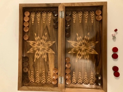 Inlaid carved wood backgammon - inlaid,