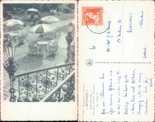 Outdoor cafe with umbrellas