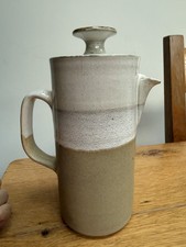 Vintage Iden Studio Pottery Stoneware Coffee Pot in beige and grey drip glaze