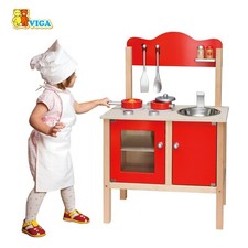 Viga Toys Red Wooden Kitchen Role Play Toy Cooker