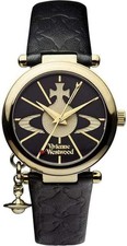 vivienne westwood orb II VV006BKGD black leather ladies gold 32mm watch