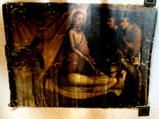 Antique Christian religious oil painting on canvas for restoration