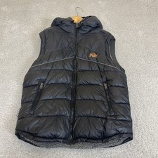 Superdry Black Label Gilet Mens 2XL Black Hooded Full Zip Pockets Sherpa Lined