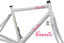 2 x Personalised Bike Name Vinyl Decal Stickers - Waltz Style Font Custom cycle