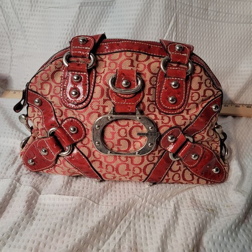 Guess red monogram satchel bag - red,