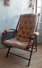 Antique Campaign Chair Folding Chair Faded Weathered Damask Steamer Garden Room