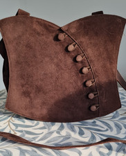 Kurt Geiger Brown Suede Leather Handbag Corset Style Button Shoulder Bag.