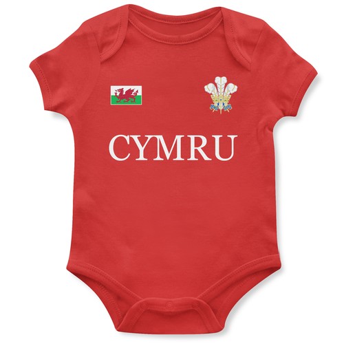 Cymru badge babygrow feathers - badge,