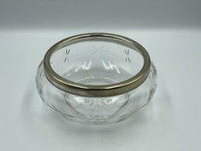 Vintage Cut Glass Large Round Fruit Bowl 22cm Silver Plated Rim With Star Design