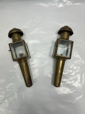 Pair of Vintage Brass Carriage Coach Lights / Oil Lamps Lanterns with Wicks