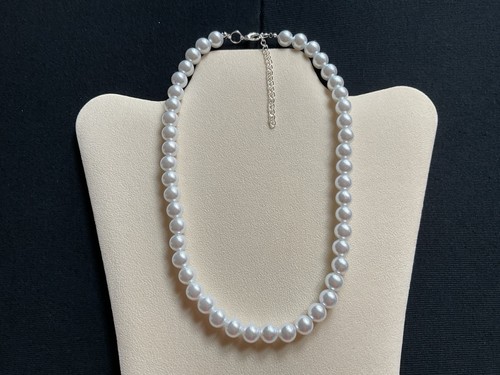 Short length white faux pearl - short,