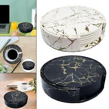 6x Coasters for Drinks with Holder Marble texture Round Cup Mat Pad Set
