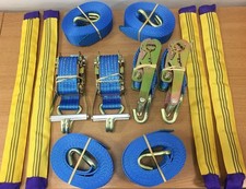 4x BLUE - CAR TRAILER Soft Link Tie Down Transporter Heavy Duty Ratchet Straps.