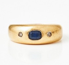 18k Gold Diamond  And Sapphire Gypsy Ring Sweden 1966 Size P Or P1/2