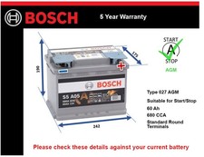 AGM Car Battery fits PEUGEOT 108 3008 207 208 206 2008 Stop Start Bosch