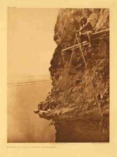 A4 print Native American Indian Fishing platform on Trinity River Hupa