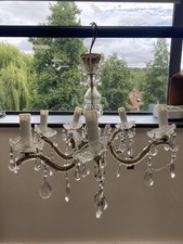 Antique Pressed Glass French 6 Arm Chandelier with Crystal Pendants H40cm W58cm