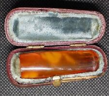 Victorian amber cheroot holder and leather case
