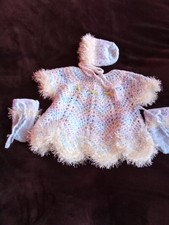 Crochet Newborn Baby Girls Dress With Bonnet And Mitts