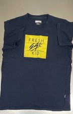 Fresh Ego Kid retro men’s navy blue suede logo print T-shirt large cotton