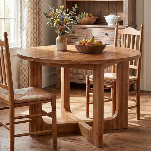 Round solid wood dining - wood,