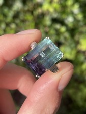 Silver Enerald Cut Fluorite Incredible Ring 6.9 Grams 925