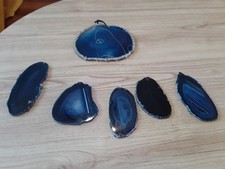 Agate geode slices in the form of a windchime, 6 slices in total, blue