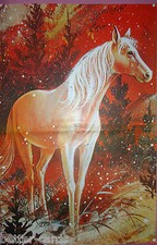 Vintage 1970's Christmas Gift Wrapping Paper - Happy Merry Cute Horse Snowfall