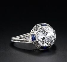 Art Deco Style 2.50 Ct Lab-Created Diamond & Sapphire Engagement Ring 925 Silver