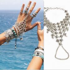 Boho Ethnic Silver Bracelet Bangle Finger Ring Harness Hand Chain Slave