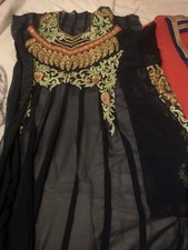 Asian Navy Blue Embroidered Long Maxi Dress Un Stitched Brand New Size 10/12