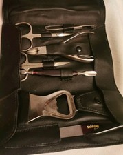 Vintage Solingen Germany Men's Travel Grooming Kit In Black Leather Case