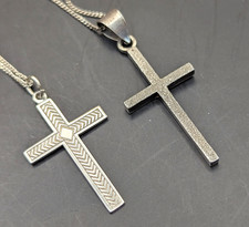 2x Vintage Sterling Silver Crucifix Crucifixes Pendants & Sterling Silver Chains