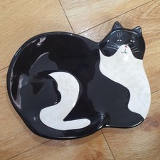 RARE Vintage 2001 Warren Kimble Ceramic Tuxedo Fat Cat Pot Holder Black & White