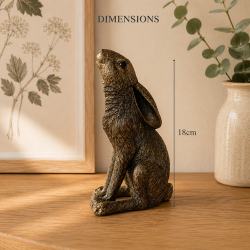 Bronze effect sitting hare - bronze,