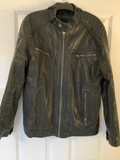 Red Herring Men's Black Faux Leather Biker Jacket Size Med 40” Chest